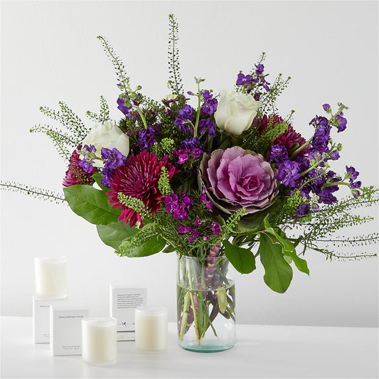 Dusk Blooms Bouquet and Candle Set